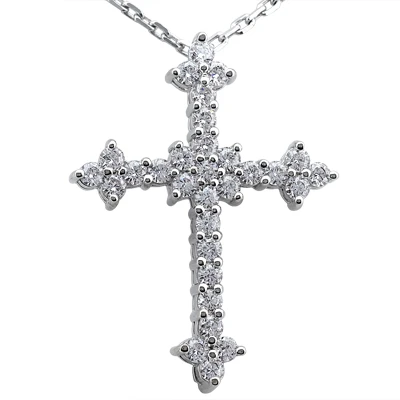 14K White Gold Round Diamond Cross Necklace 0.45ct 1 14K White Gold Round Diamond Cross Necklace 0.45ct
