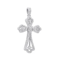 14K White Gold Round Diamond Cross Necklace 0.70ct
