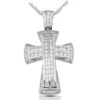 14K White Gold Round Diamond Cross Necklace 1.11ct