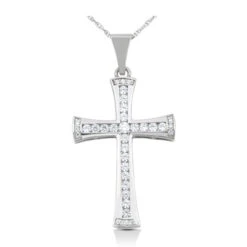 14K White Gold Round Diamond Cross Pendant 1.27ct