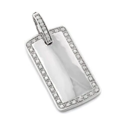 Customizable 14K White Gold Round Diamond Dog Tag Pendant 0.8 Ct