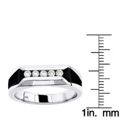 5 Stone 14K White Gold Round Diamond Men's Wedding Ring With Onyx 0.25ct -Jewelry Sales Store 14k gold round diamond mens wedding ring 025ct p 22447 rulerwh
