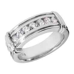 14K White Gold Round Diamond Men's Wedding Ring 0.70ct