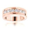 14K Rose Gold Round Diamond Men's Wedding Band 6 Stone Anniversary Ring 1.5ct