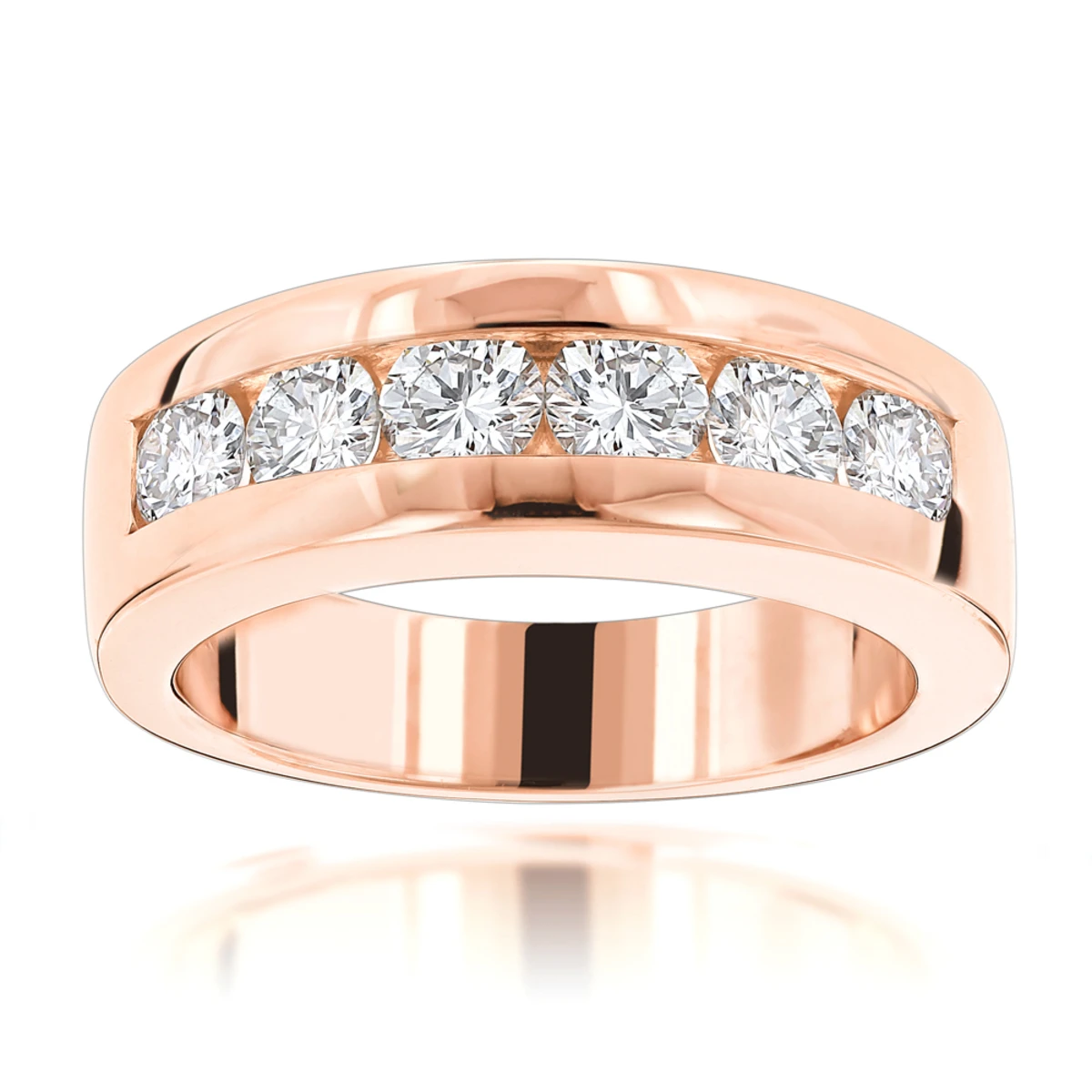 14K Rose Gold Round Diamond Men's Wedding Band 6 Stone Anniversary Ring 1.5ct 1 14K Rose Gold Round Diamond Men's Wedding Band 6 Stone Anniversary Ring 1.5ct