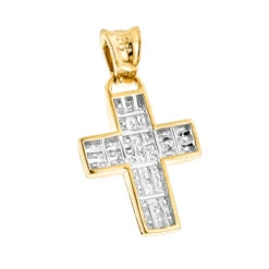 Unique 14K White Gold Small Diamond Cross Pendant 1.1ct Princess Cut Diamonds -Jewelry Sales Store 14k gold small diamond cross pendant 150ct p 40105 backye