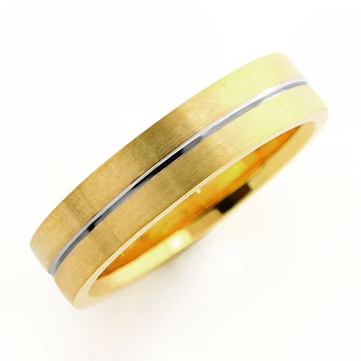 Stripe Wedding Band For Men 6mm 14K Yellow Gold 2 Stripe Wedding Band For Men 6mm 14K Yellow Gold - Image 2