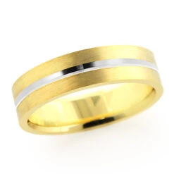 14K Yellow Gold Stripe Wedding Band For Men 6mm Wide