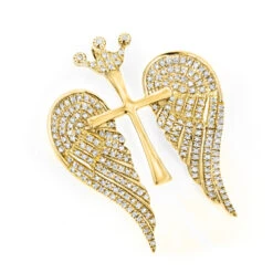 14K White/Yellow Gold Unique Angel Wings Diamond Cross Pendant With Crown 0.4ct -Jewelry Sales Store 14k gold unique angel wings diamond cross pendant with crown 05ct ye 1