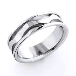 14K White Gold Wave Wedding Band For Men