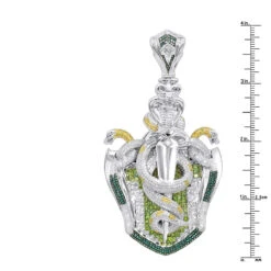 14K Gold White Blue Green Yellow Diamond Sword & Snakes Men's Pendant 18ct -Jewelry Sales Store 14k gold white blue green yellow diamond sword snakes mens pendant 18ct rulerwh