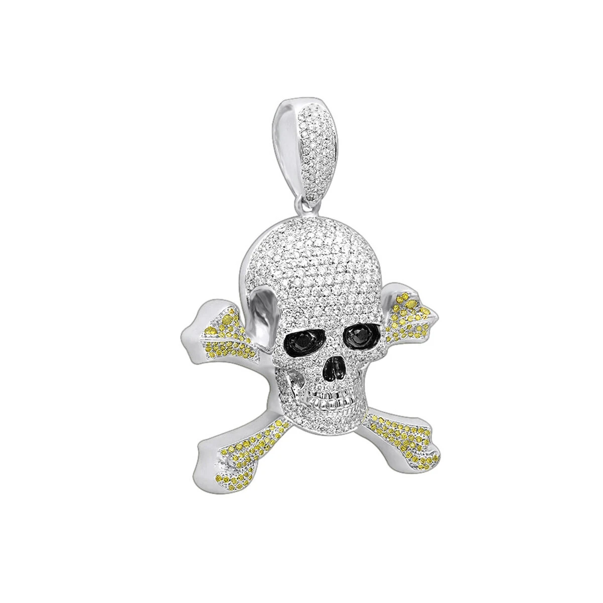 14K White Gold White Yellow Diamond Skull Pendant 10.62ct 1 14K White Gold White Yellow Diamond Skull Pendant 10.62ct