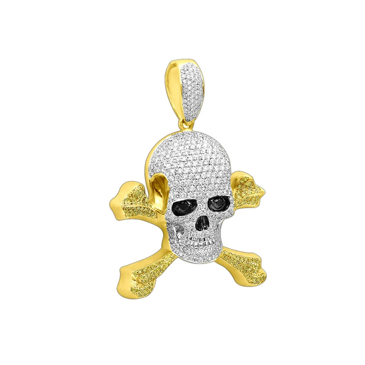 14K White Gold White Yellow Diamond Skull Pendant 10.62ct 2 14K White Gold White Yellow Diamond Skull Pendant 10.62ct - Image 2