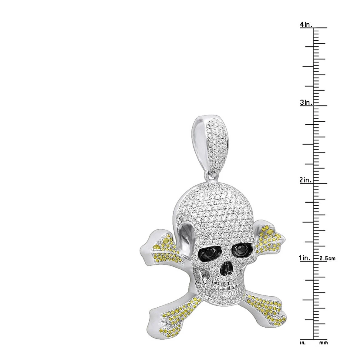 14K White Gold White Yellow Diamond Skull Pendant 10.62ct 6 14K White Gold White Yellow Diamond Skull Pendant 10.62ct - Image 6