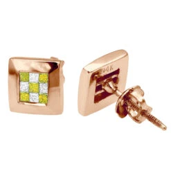 Unique 14K White Gold White Yellow Princess Cut Diamond Earrings Studs .5 -Jewelry Sales Store 14k gold white yellow princess cut diamond earrings 47 p 6310 rose