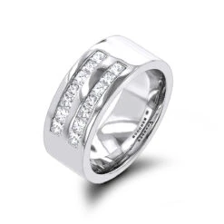 14K White Gold Wide Princess Cut Diamond Wedding Band For Men 1.5ct By Luxurman