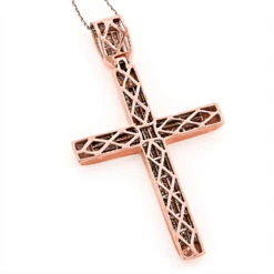 Men's 14K Rose Gold Invisible Set Princess Cut Diamond Cross Pendant 3.69ct -Jewelry Sales Store 14k invisible set diamond cross princess cut 369ct p 38720 backro
