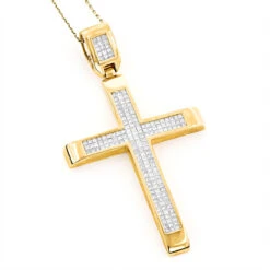 Men's 14K Rose Gold Invisible Set Princess Cut Diamond Cross Pendant 3.69ct -Jewelry Sales Store 14k invisible set diamond cross princess cut 369ct p 38720 ye