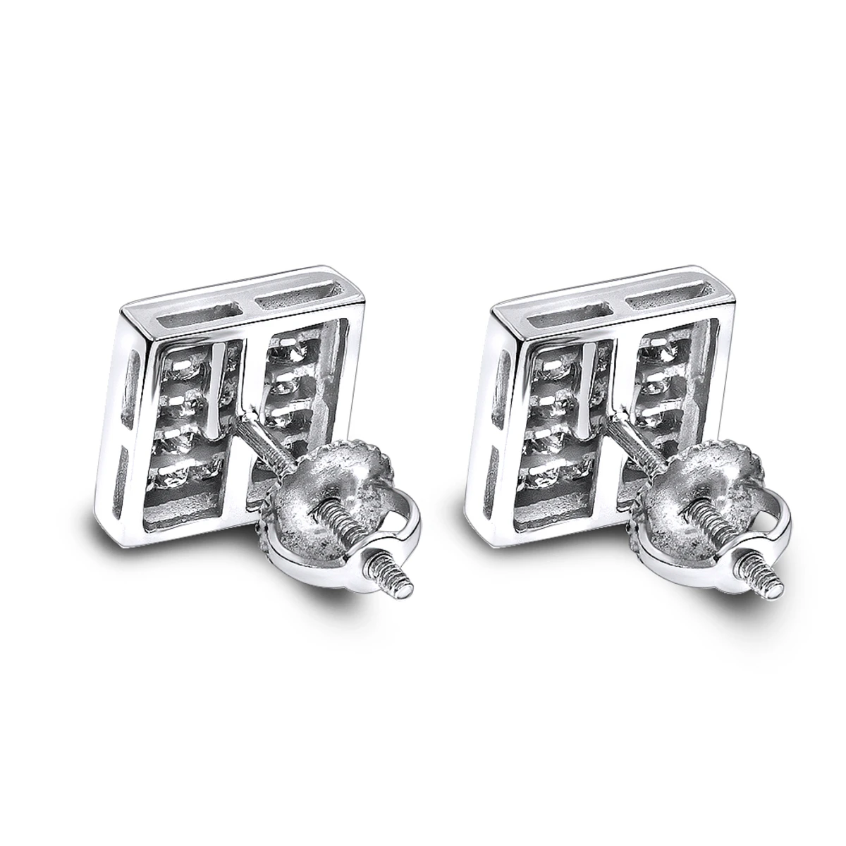 14K White Gold Invisible Set Princess Diamond Stud Earrings 0.55ct 4 14K White Gold Invisible Set Princess Diamond Stud Earrings 0.55ct - Image 4