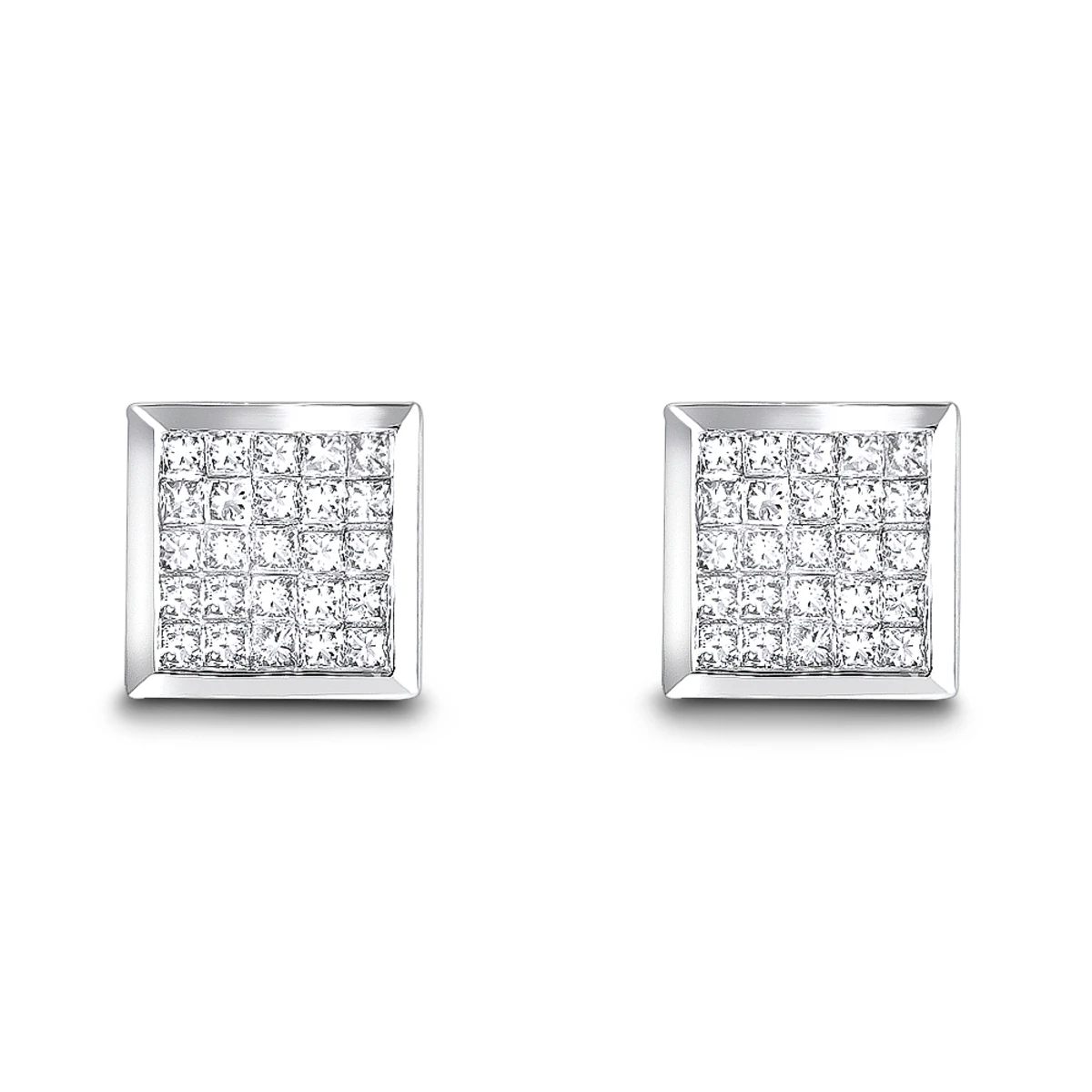 14K White Gold Invisible Set Princess Diamond Stud Earrings 0.55ct 1 14K White Gold Invisible Set Princess Diamond Stud Earrings 0.55ct