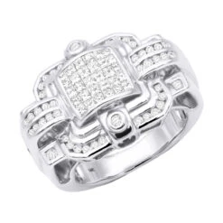 14K White Gold Men's Designer Diamond Ring Princess Round 2.16ct