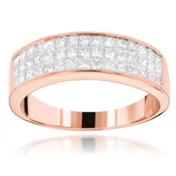 14K Yellow Gold Princess Cut Diamond Wedding Band Invisible Set Ring 1.25ct -Jewelry Sales Store 14k princess cut diamond wedding band 136ct p 38035 ro