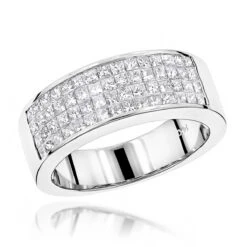 14K White Gold Princess Cut Invisible Diamond Wedding Band 1.84ct
