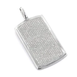 Iced Out 14K White Gold Dog Tag Pendant With Diamonds 2ct