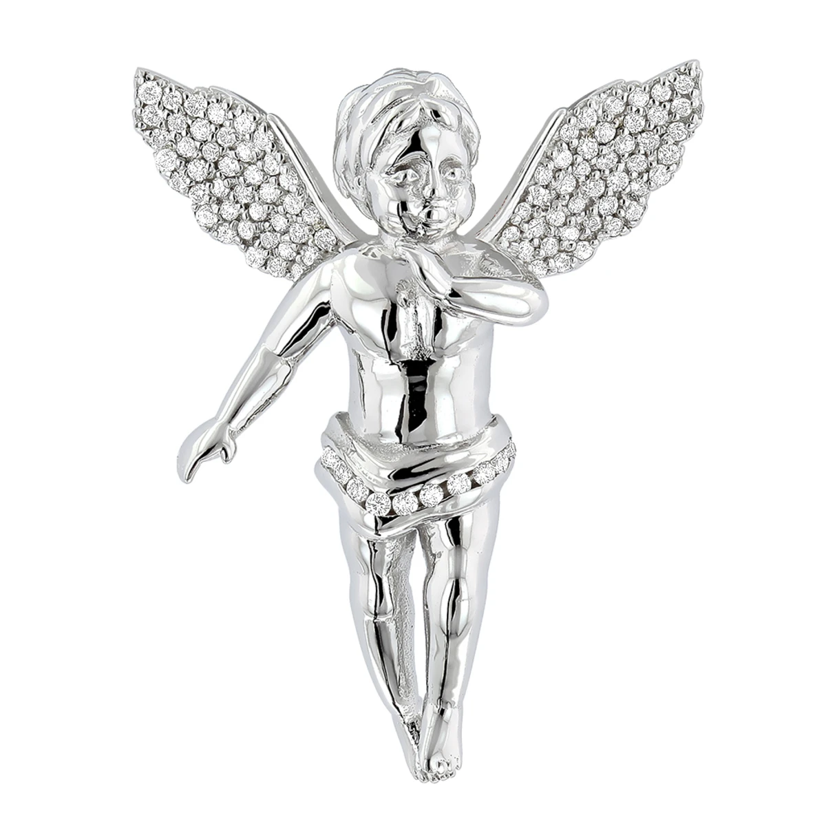 14K White Gold Mini Diamond Angel Pendant 0.7ct Small Baby Angel Charm 1 14K White Gold Mini Diamond Angel Pendant 0.7ct Small Baby Angel Charm
