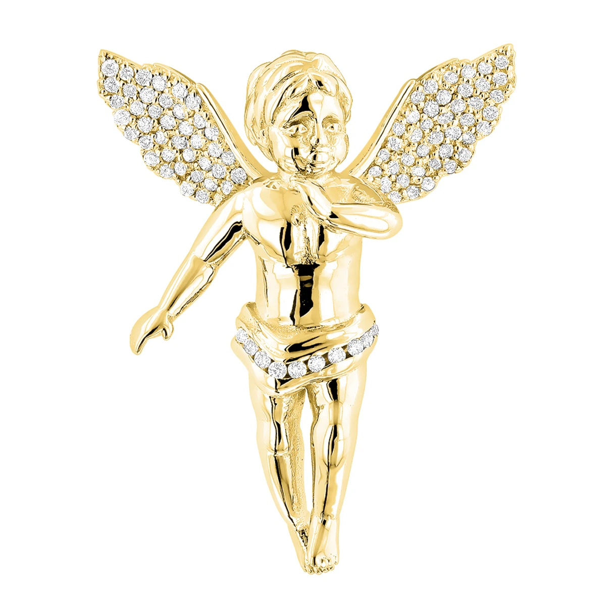 14K White Gold Mini Diamond Angel Pendant 0.7ct Small Baby Angel Charm 2 14K White Gold Mini Diamond Angel Pendant 0.7ct Small Baby Angel Charm - Image 2