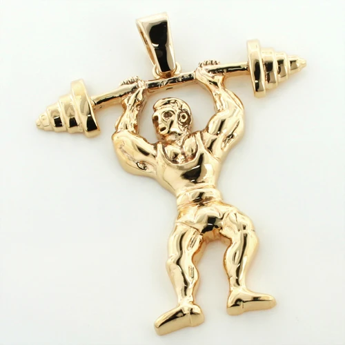 14K Yellow Gold Weightlifting Pendant Sports Charm 1 14K Yellow Gold Weightlifting Pendant Sports Charm
