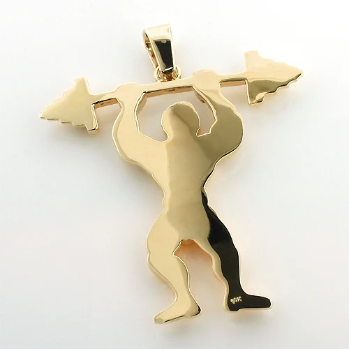 14K Yellow Gold Weightlifting Pendant Sports Charm 2 14K Yellow Gold Weightlifting Pendant Sports Charm - Image 2