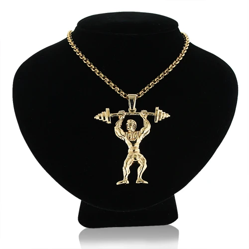 14K Yellow Gold Weightlifting Pendant Sports Charm 3 14K Yellow Gold Weightlifting Pendant Sports Charm - Image 3