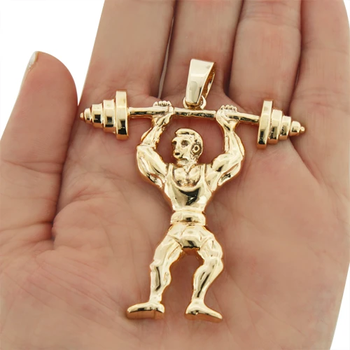 14K Yellow Gold Weightlifting Pendant Sports Charm 4 14K Yellow Gold Weightlifting Pendant Sports Charm - Image 4