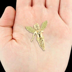 14K Yellow Gold Yellow Diamond Angel Pendant Mini Religious Charm 0.7ct -Jewelry Sales Store 14k solid gold yellow diamond angel pendant mini religious charm 07ct 4
