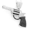 Men's 14K White Gold White Black Diamond Gun Pendant 9.5ct