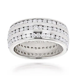 18K White Gold 3-Row Diamond Eternity Band Ring 4.50ct