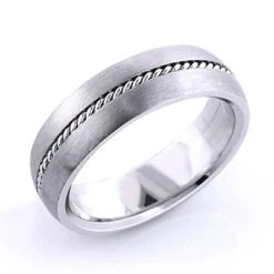 18K White Gold Little Braid Wedding Band For Men