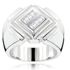18K White Gold Men's Baguette Diamonds Ring 0.48ct