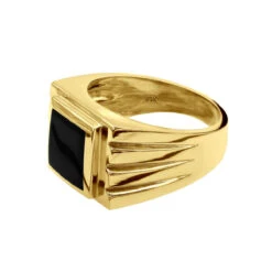 18K Yellow Gold Men's Black Onyx Ring 14.4mm -Jewelry Sales Store 18k gold mens black onyx ring p 31960 backye