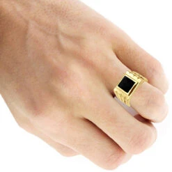 18K Yellow Gold Men's Black Onyx Ring 14.4mm -Jewelry Sales Store 18k gold mens black onyx ring p 31960 bod