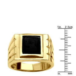 18K Yellow Gold Men's Black Onyx Ring 14.4mm -Jewelry Sales Store 18k gold mens black onyx ring p 31960 ruler