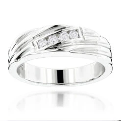 18K White Gold Men's Diamond Wedding Ring 0.12ct 5.9mm