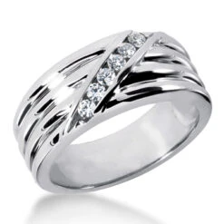 18K White Gold Men's Wedding Ring 0.24ct Diamonds Channel Set Diagonal Row