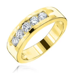 18K Yellow Gold Men's Diamond Wedding Band 5 Stone Anniversary Ring 0.75ct
