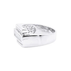 Unique Designer Wedding Band For Men 18K White Gold Men's Round & Baguette Diamonds Ring -Jewelry Sales Store 18k gold mens round baguette diamonds ring 125ct p 31752 backwh