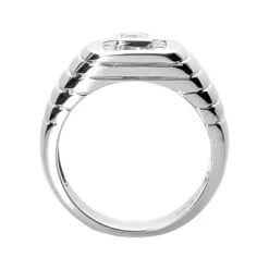 18K White Gold Men's Round & Emerald Diamonds Ring 0.71ct -Jewelry Sales Store 18k gold mens round emerald diamonds ring 071ct p 31718 back white 20220426