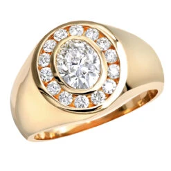 18K Yellow Gold Men's Round & Oval Diamonds Ring 2.06ct -Jewelry Sales Store 18k gold mens round oval diamonds ring 206ct p 31667 ro