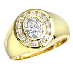 18K Yellow Gold Men's Round & Oval Diamonds Ring 2.06ct