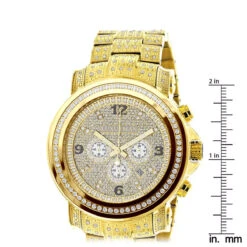 18k Yellow Gold Pltd Fully Iced Out Large Men's Diamond Watch Luxurman Escalade 48mm 3.5ct -Jewelry Sales Store 18k yellow gold pltd oversized mens diamond watch fully iced out luxurman escalade 35ct 968854 ruler